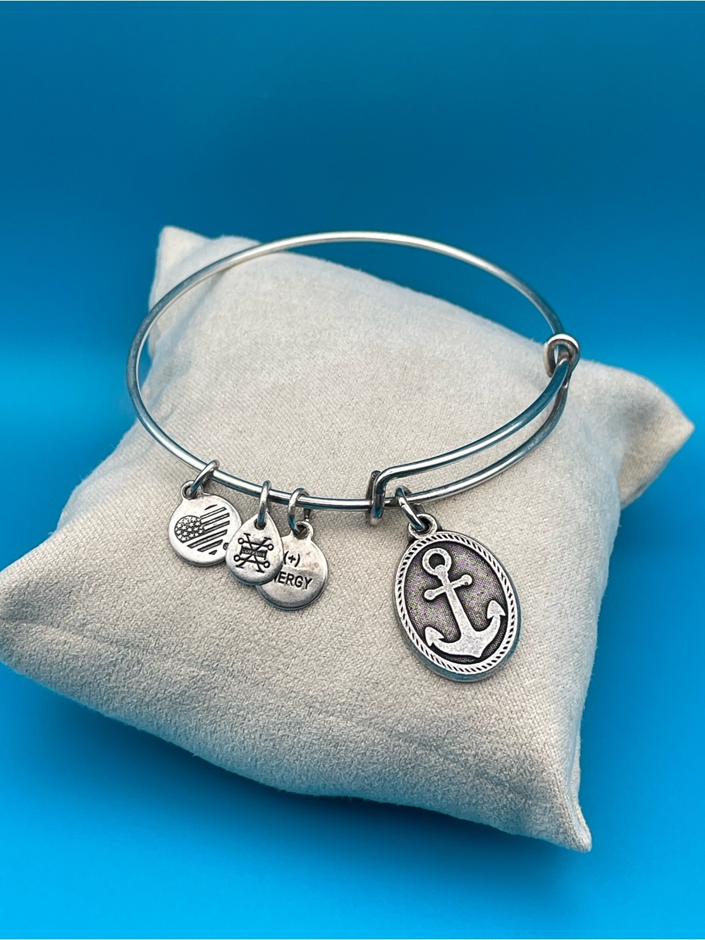 Alex and Ani Silver Anchor Charm Expandable Bangle Bracelet